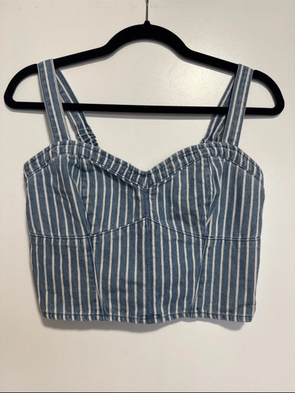 Striped Denim Crop Bustier Top - Blue